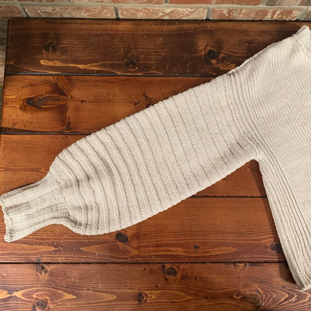 Love Riche Large Cropped Women's Cream Knit Balloon Sleeve Crew Neck Sweater EUC - Picture 11 of 14
